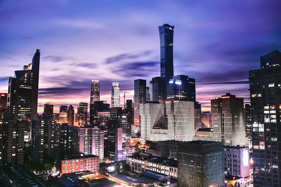 Blue hour cityscape at twilight